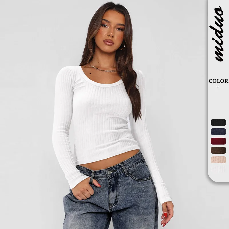 Fashion Hot Hot Hot Pit Slim Slim Look Slim Long Sleeve Base Shirt Long Sleeve Solid Color Round Neck Warm Knitted Top Women