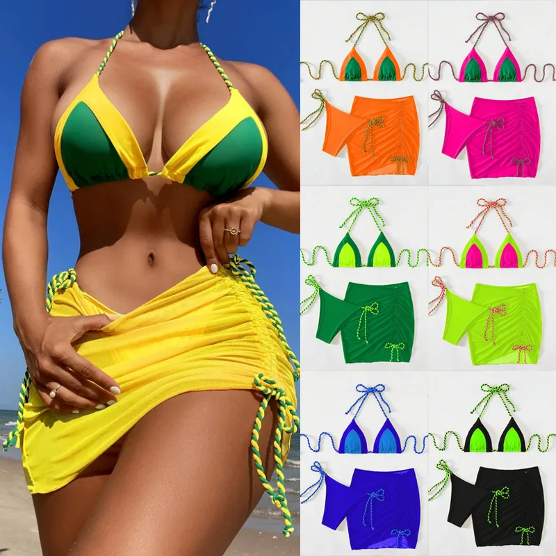 Women's Sexy Beach Multicolor 3 Pieces Set Swimwear