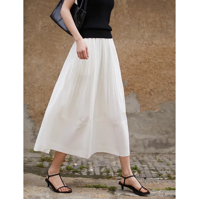 Rongtai Heavy Industry Gradient Organ Pleat Texture Wood-ear Edge Loosening Waist A- Shape Skirt Women's Spring And Summer  New