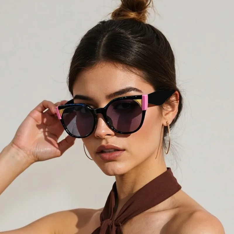Elegant Streetwear Color Block PC UV400 Protection Cat Eye Full Frame Glasses