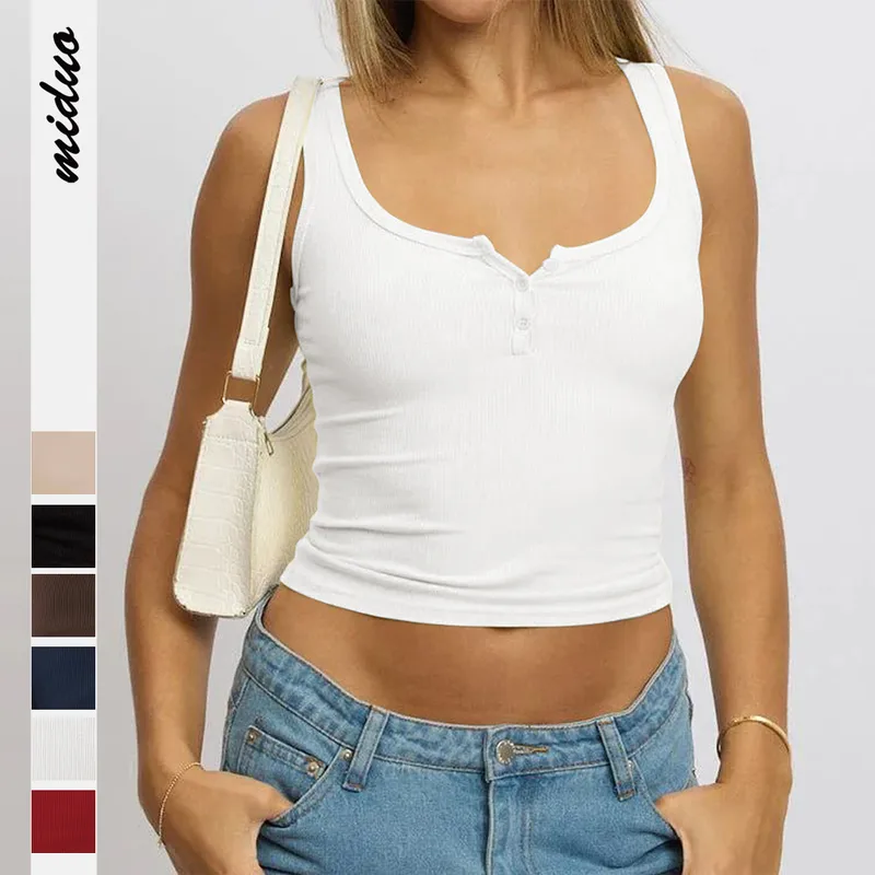 Spring And Summer  Y2K Threaded Top Women's Slim-fit Button Solid Color Inner Vest For Women