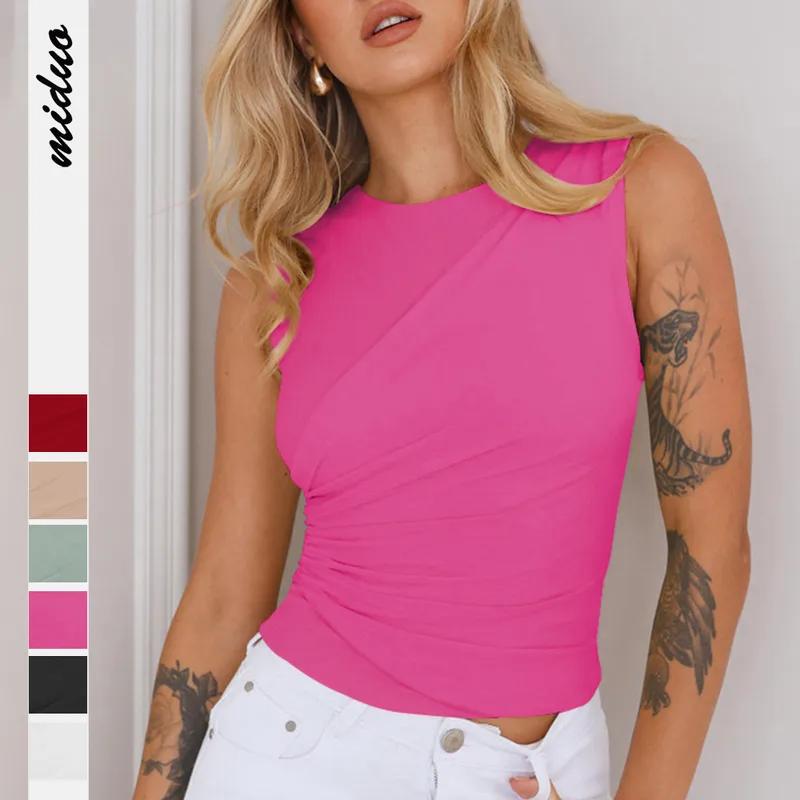 New  Sleeveless Women's Sexy Solid Color Round Neck Spice Girl Fashionable Slim-fit Vest Top