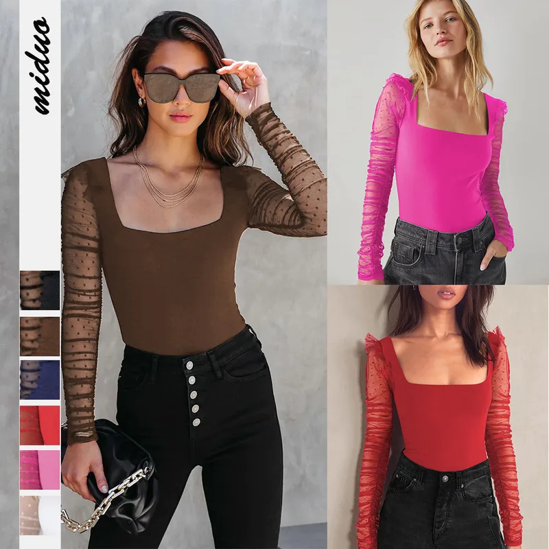 New Lace Stitching Summer Women's Summer Women's  Square Collar Shoulder T-shirt Hollow Spice Girl Top