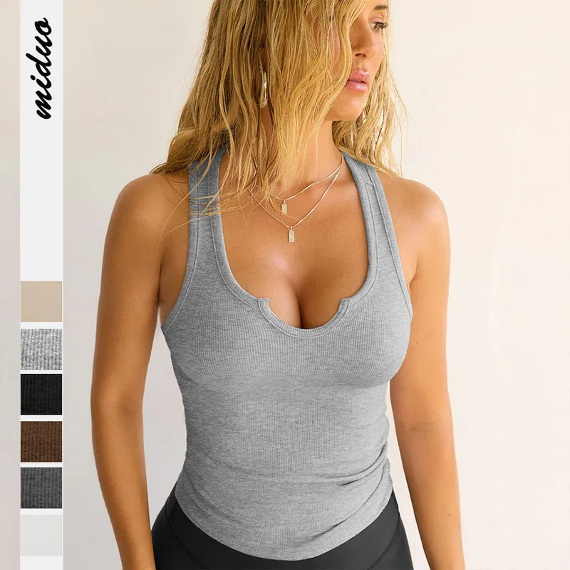 Factory Wholesale  Knitted Suspenders Leisure Sports Style Inner Vest Women's High Sense Threaded Slim Top Summer