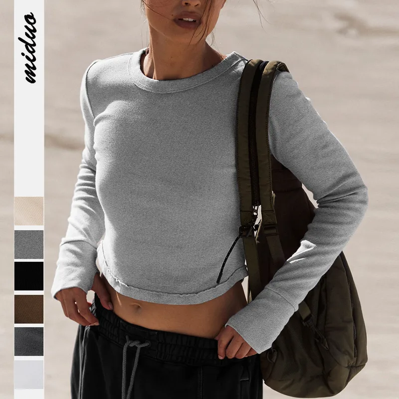 Explosions Solid Color Rib Arc Set Finger Shoulder T-Shirt Women's Summer Y2K Women's Sports Navel Hot Girl Top