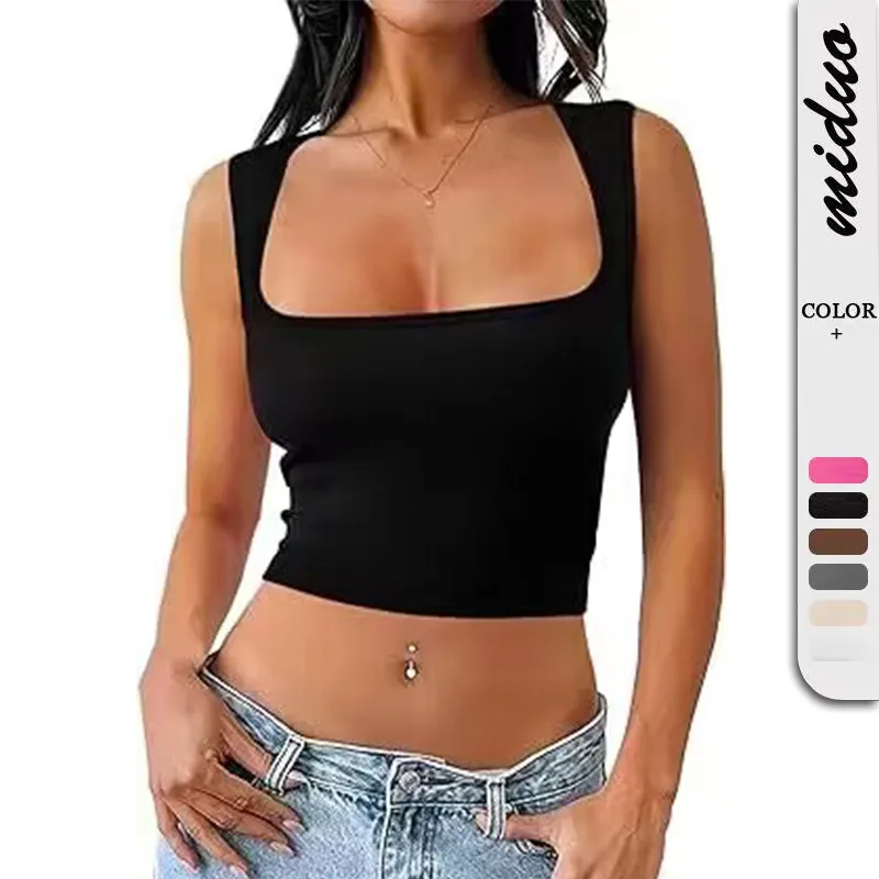 Y2g Women's Clothing New Sexy Square Collar Slim Sleeveless Vest Hot Girl Navel Bm Top Outer Wear Summer