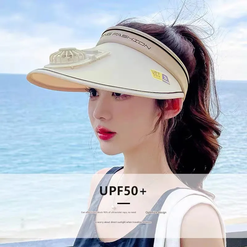 Summer New Fan Hat Sunshade Sunscreen Usb Charging Face-covering Women's Outdoor Empty Top Large Eaves Sun Hat Spot