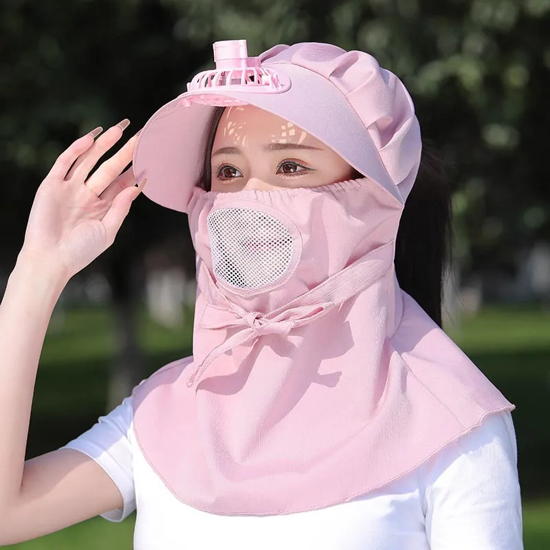 Sun Hat Women's Face Cover With Fan Summer Electric Car Riding Big Riding Neck Protection Driving Sun Hat