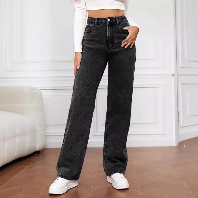 New    Explosions Washed Denim Fashion Straight Pants Jeans Women's Pants Wholesale