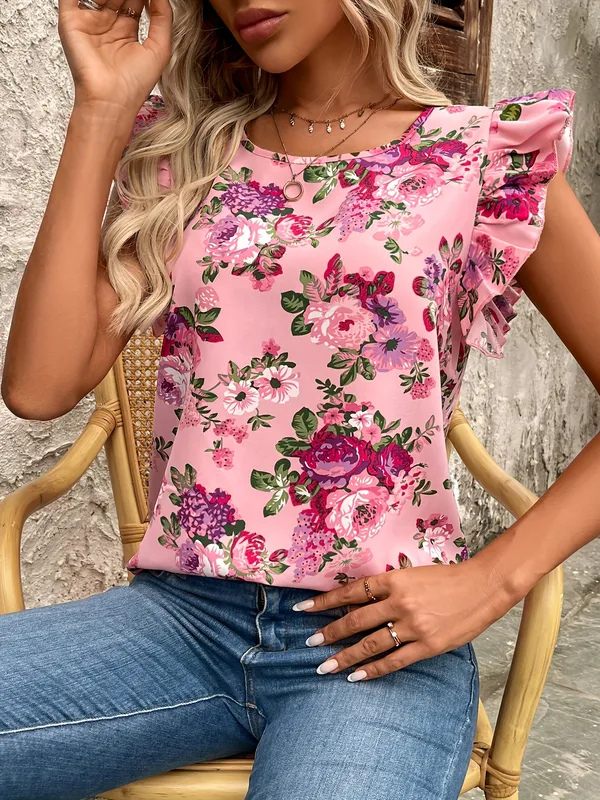 Women's T-shirt Short Sleeve T-Shirts Printing Romantic Pastoral Flower