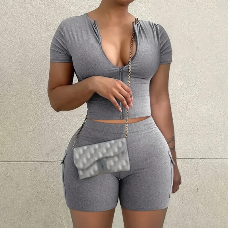 Casual Daily Date Women's Elegant Sexy Simple Style Solid Color Spandex Polyester Zipper Shorts Co-ord Set Shorts Sets