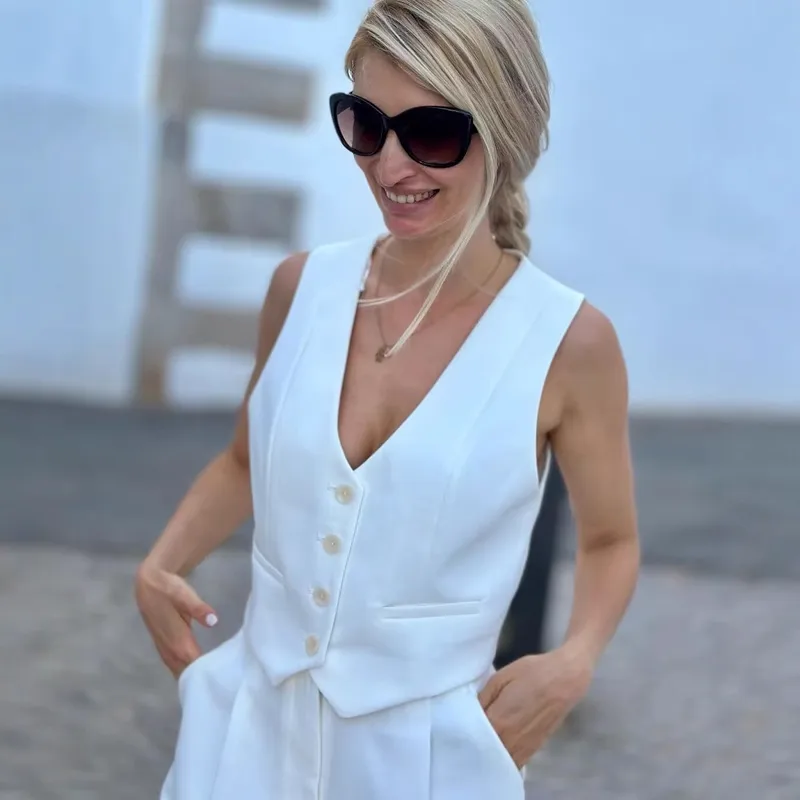 Women's Sleeveless Blazers Simple Style Classic Style Solid Color