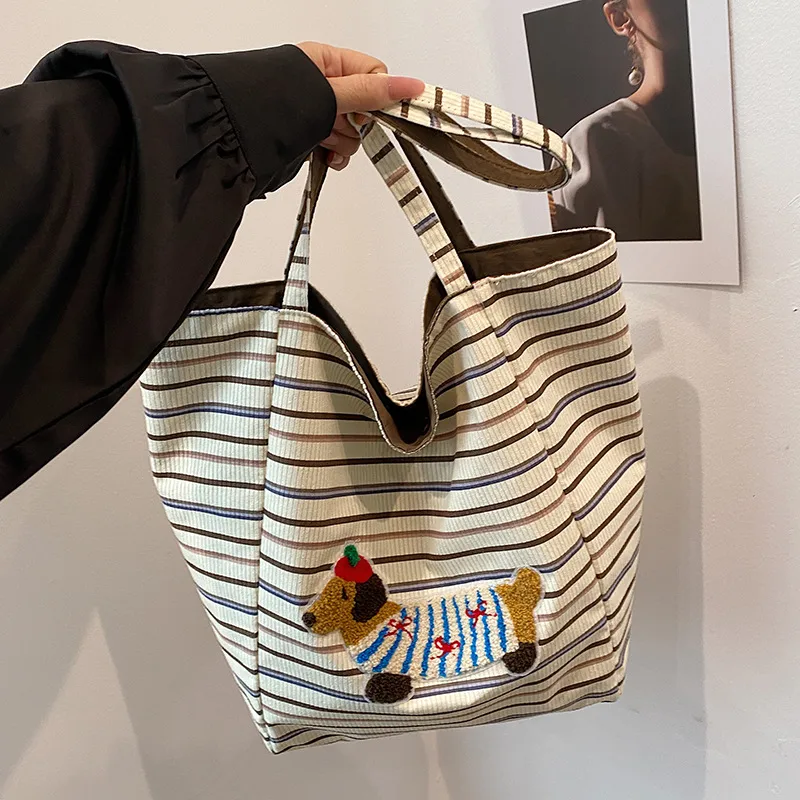 New Style Plaid Puppy Tote Bag 2024 New Large Capacity Underarm Shoulder Bag Casual All-Match Double-Sided Cloth Bag
