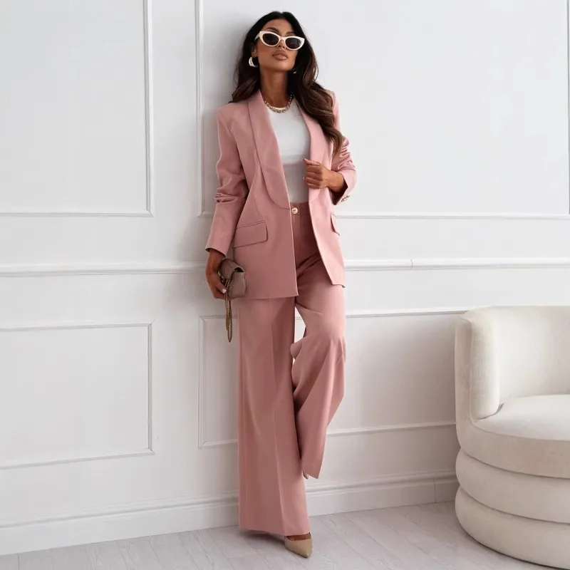 Business Women's Elegant Classic Style Solid Color Wool Blend Polyester Blazer Suits Co-ord Set Pants Sets