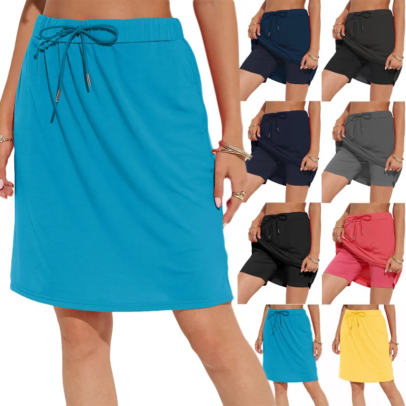 Supply Amazon  European And American Spring Summer Women's Wear Elegant Tied Solid Skirt Two-Layer Short Culottes