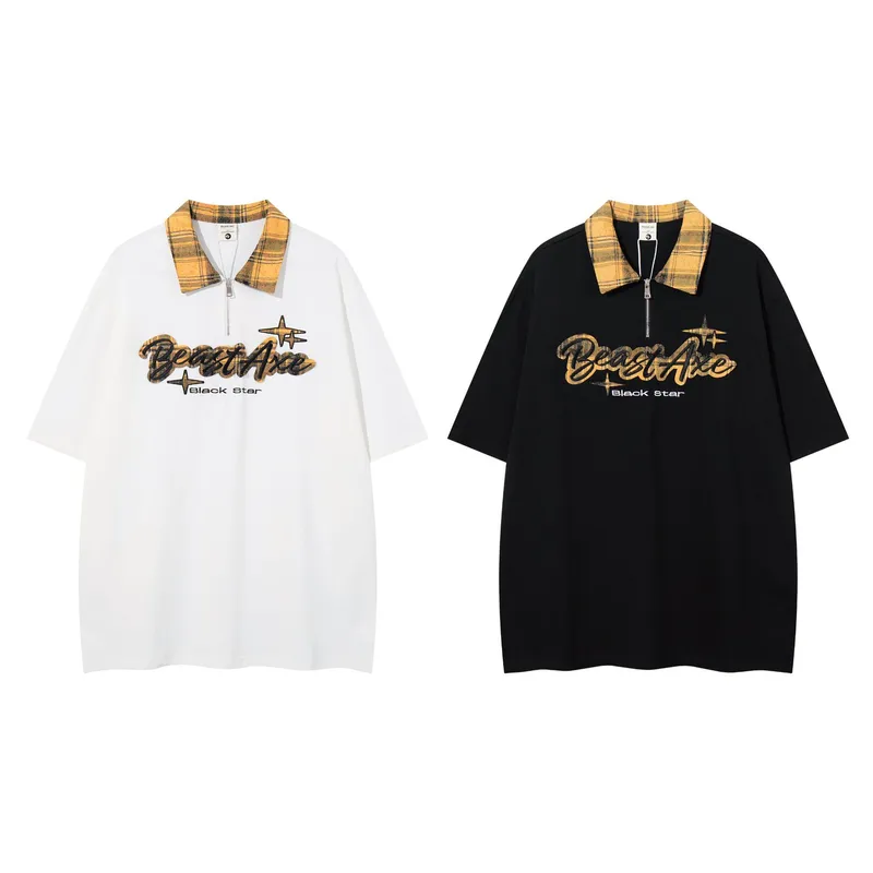 Adults Men's  Short Sleeve Men's Polo Shirts American Retro Letter