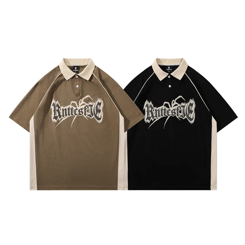 Adults Men's  Short Sleeve Men's Polo Shirts American Retro Letter