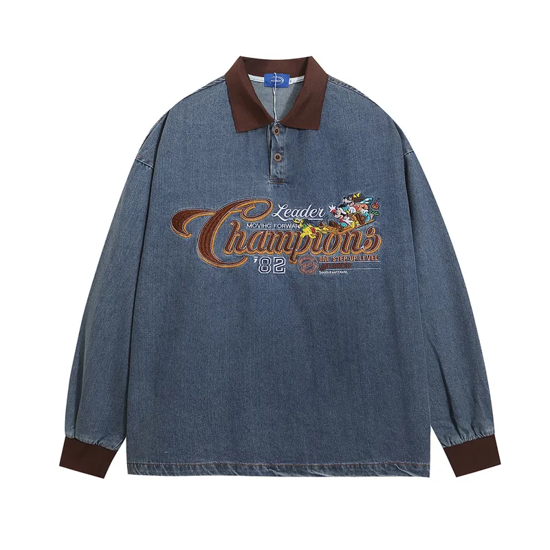 Adults Men's  Long Sleeve Men's Polo Shirts American Retro Cartoon