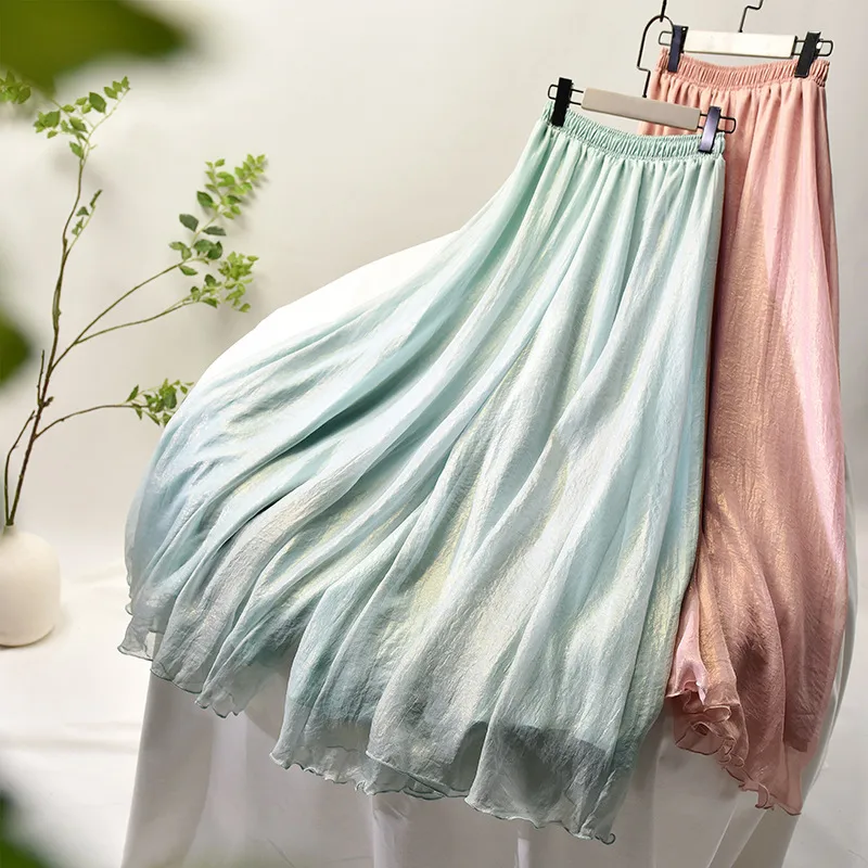 Spring Chinese Antique Casual Elegant Fairy Style Tulle Hanfu Wide Leg Pants Fairy Pants Chiffon Pants Women's Plus Size