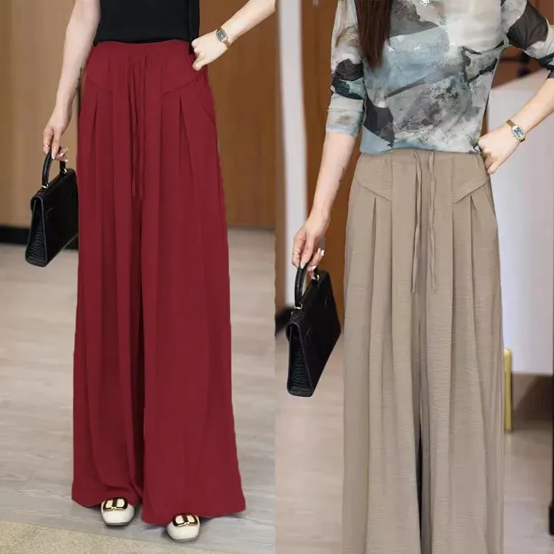 Wide Leg Pants Women's  Spring And Summer New Loose High Waist Fashion All-match Pleated Drape Lazy Stylish Skirt Pants