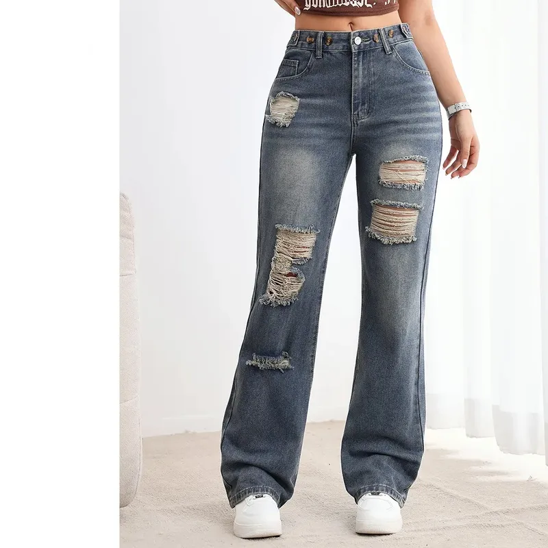 Women's Casual Daily Streetwear Solid Color Full Length Ripped Jeans