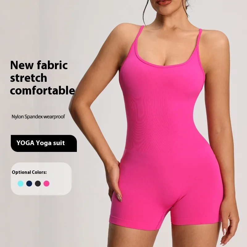 Sport Style Solid Color Nylon Spandex Strap Tracksuit Bodysuits Yoga Bodysuit