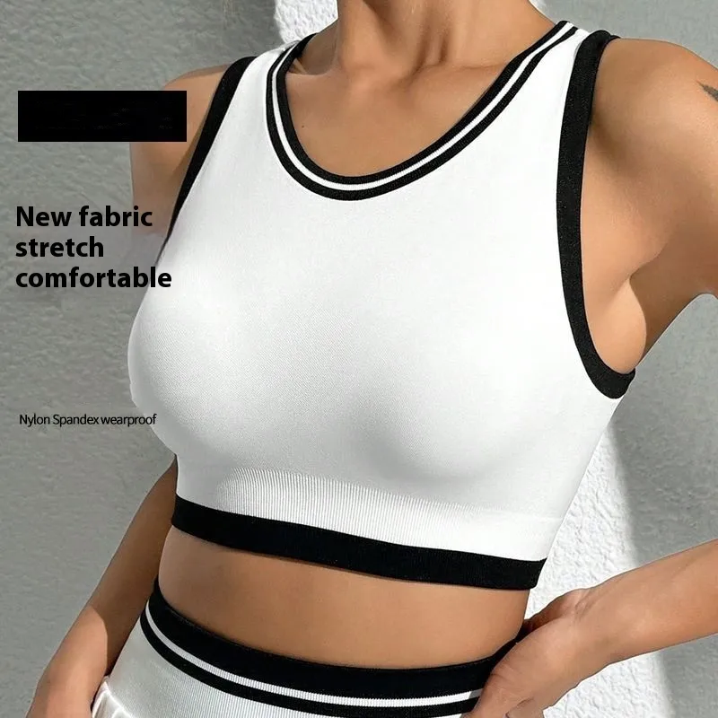 Sport Style Color Block Nylon Spandex U Neck Active Tops Sports Vest