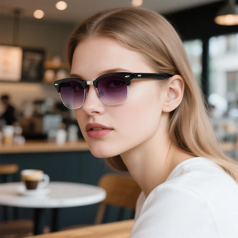 Classic Sunglasses Retro Rice Nail Half Frame Sunglasses Men's And Women's Fashion Color Film Reflective Glasses Manufacturers Wholesale