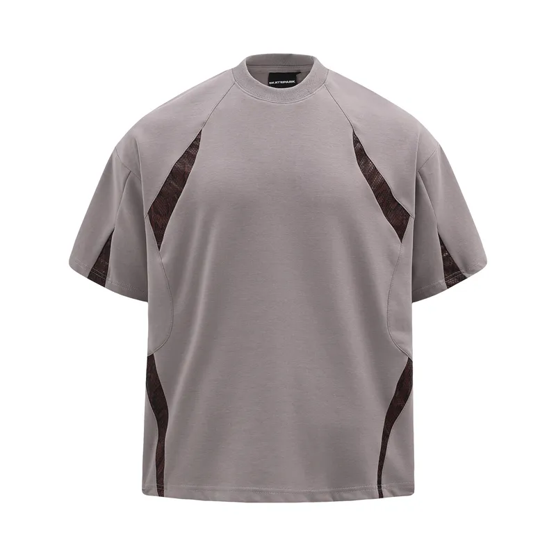 Jiayiku Men's  Summer New Niche Personality Python Pattern Stitching T-shirt Men's Short-sleeved Trendy Men's High-end Sense