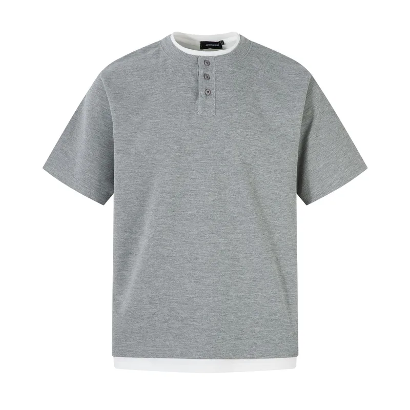 Jiayiku Men's  Summer New Niche Personalized Half Open Collar Simple All-match T-shirt Men's Short-sleeved Base Shirt