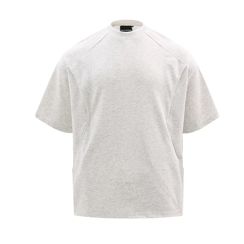 Jiayiku Men's  Summer New Niche Personality Stitching Simple Solid Color T-Shirt Short-sleeved Trendy Men's Base Shirt