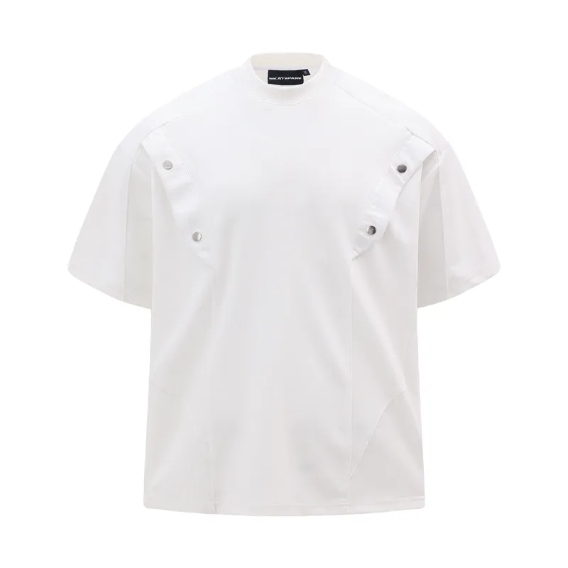 Jiayiku Men's Clothing  Summer New Style Simple Niche Personality Button Pleated T-shirt Short-sleeved Trendy Men's High-end Sense