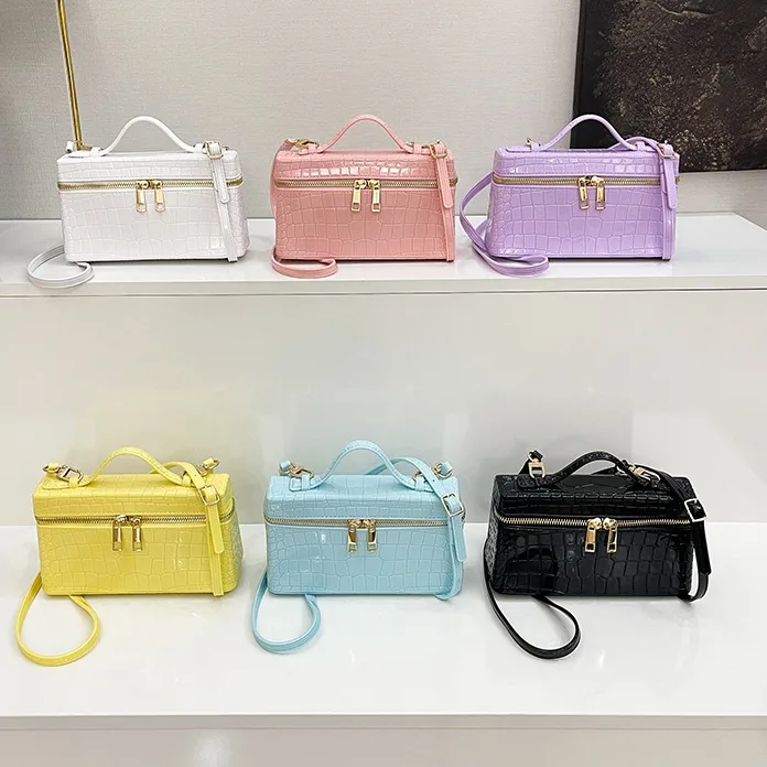 New Spring New Lp Crocodile Pattern First Layer Cowhide Single Shoulder Crossbody Handheld Small Bag Mini Women's Bag