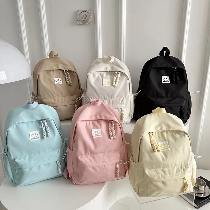 Solid Color Simple College Student Casual Backpack Good-looking Schoolbag Large Capacity Ins Preppy Style Junior High School Backpack