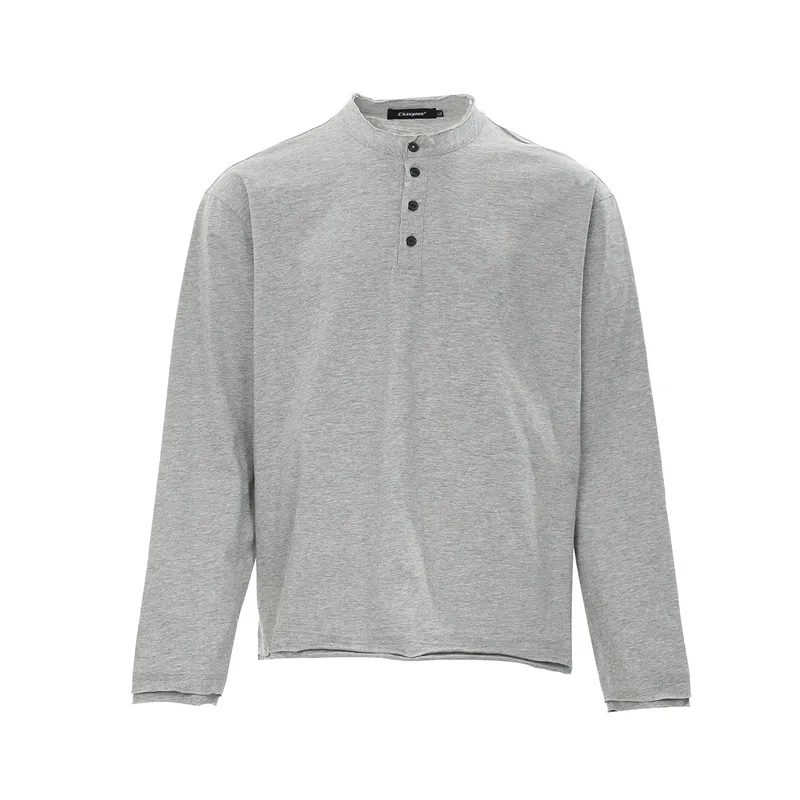 Jiayi Library Men's  Spring New American Retro Henry Collar Men's Base Shirt Simple T-shirt Long Sleeve Men