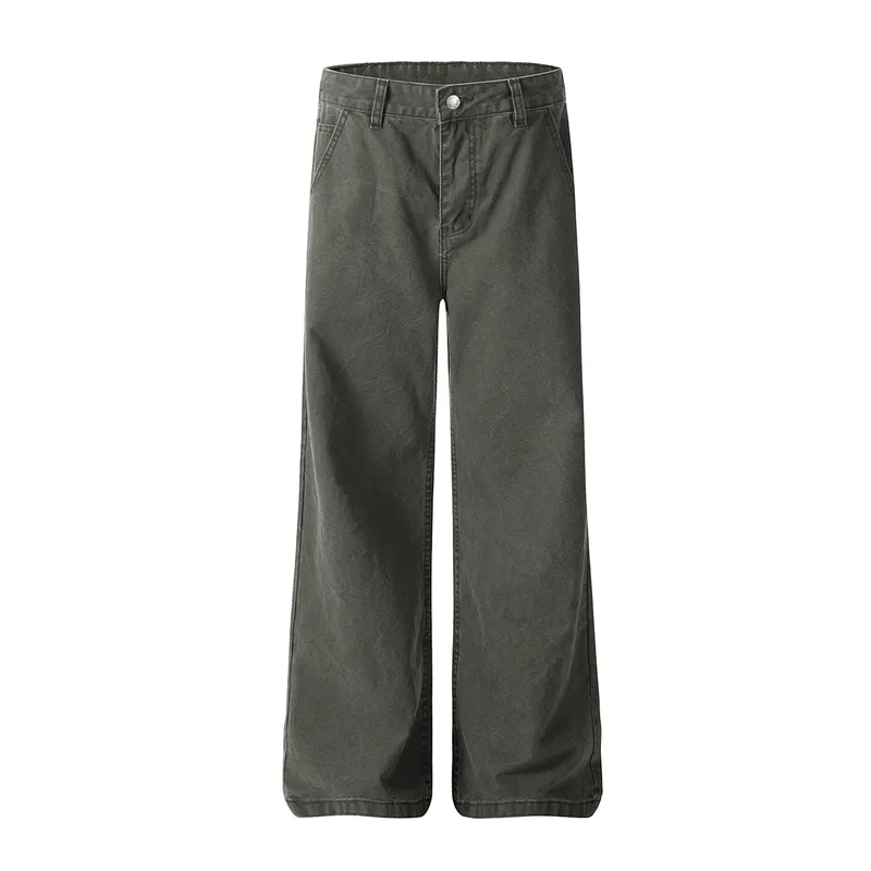 Jiayi Library Men's  Spring American Style Retro Washed Old Simple Casual Pants Straight Through Loose Wide Leg Pants