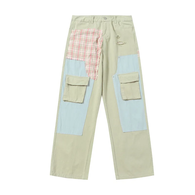Jiayiku Men's  New Antique Personality Sticker Cleanfit Casual Pants Antique Straight Pants