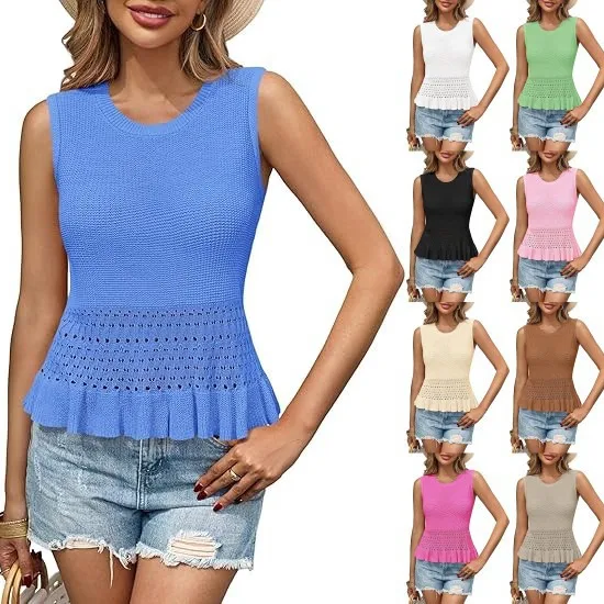 Xia Xin Commuter Women's Knitted Sleeveless Top   Hot Women's Hollow Hem