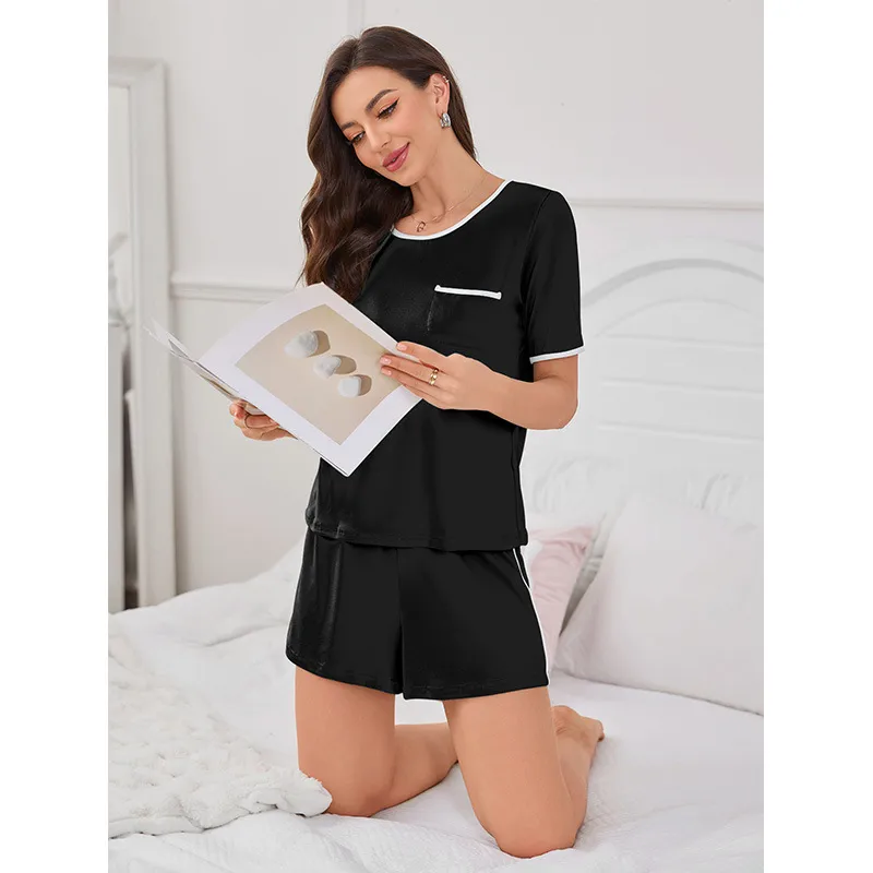 New Manufacturers Selling Pajamas Ladies Sling Nightgown Short Sleeve Round Neck Suit Summer Wear Home Clothes