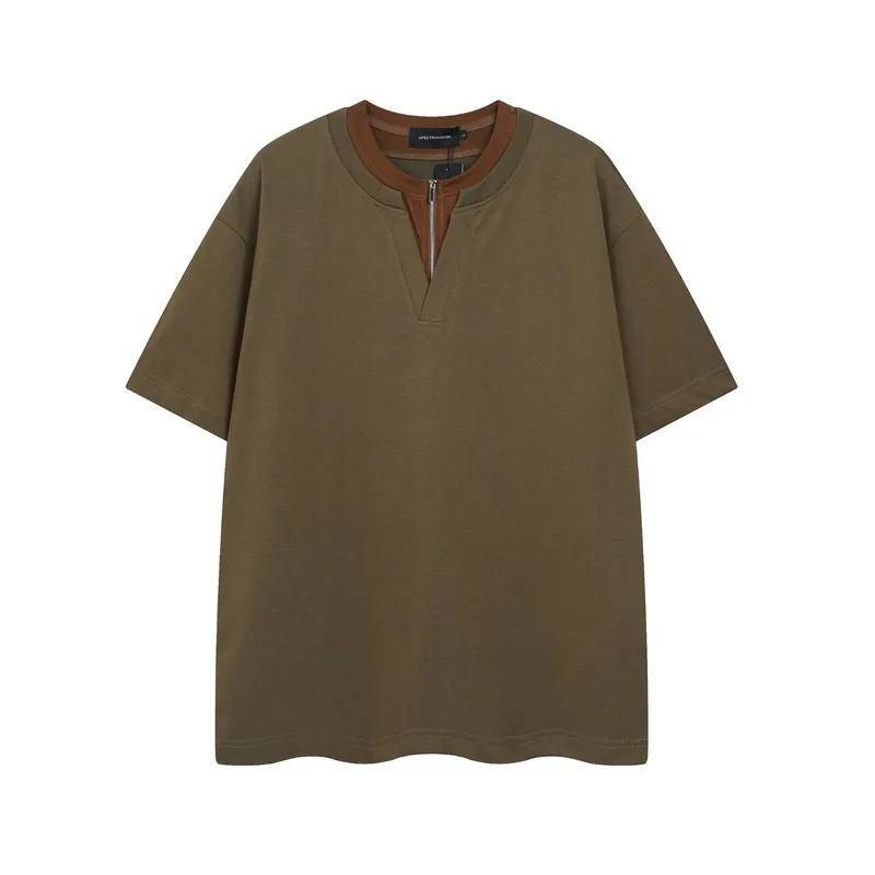 Jiayiku Men's  Summer New American Retro Trendy Brand Tee Fake Two Heavy Cotton T-shirt Short Sleeve Men