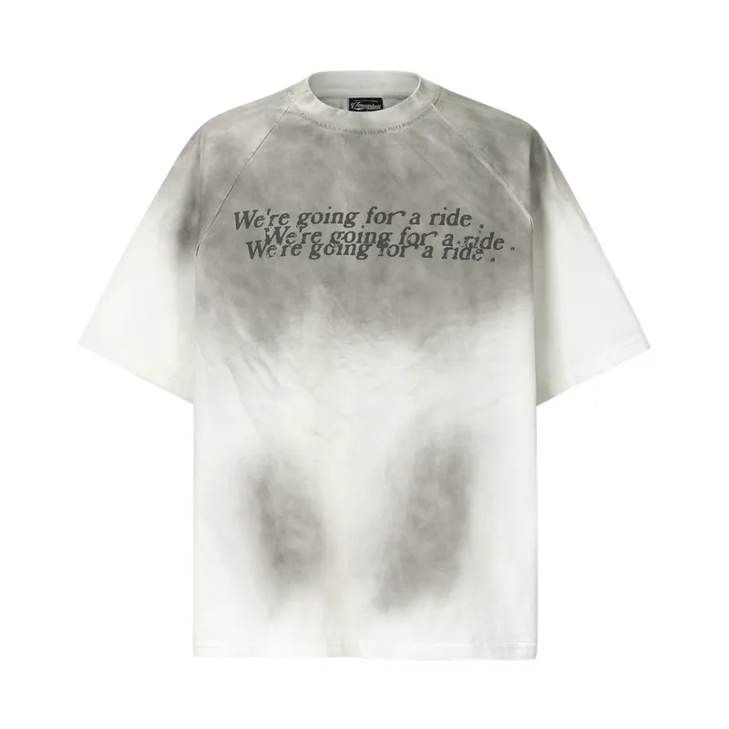 Jiayiku Men's  Summer New Waste Earth Style American Street Tide Brand Washed Inkjet Dirty Dye T-Shirt Short Sleeve