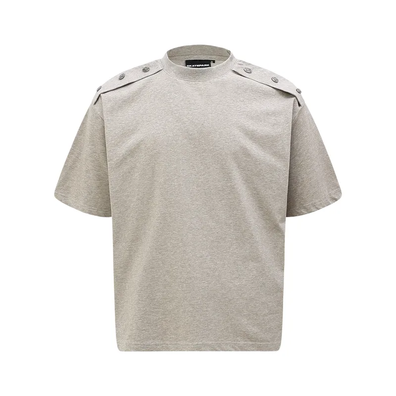 Jiayiku Men's  Summer American Retro Niche Personality Button Design T-shirt Short-sleeved Trendy Men's High-end Sense