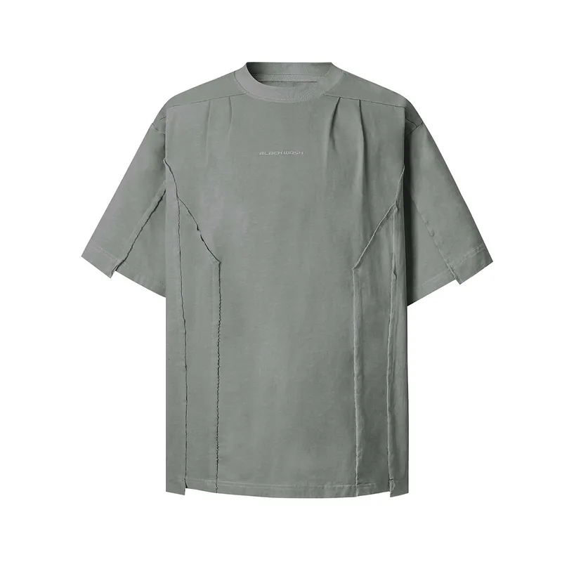 Jiayiku Men's  Summer Waste Soil Style American Retro Fashion Brand Washed Tee Functional Style Pleated Short-sleeved T-shirt