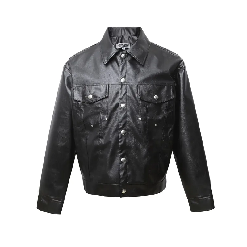 Jiayiku Fashion Brand  Spring American Retro Python Pattern Stitching Loose PU Leather Locomotive Jacket Coat Men