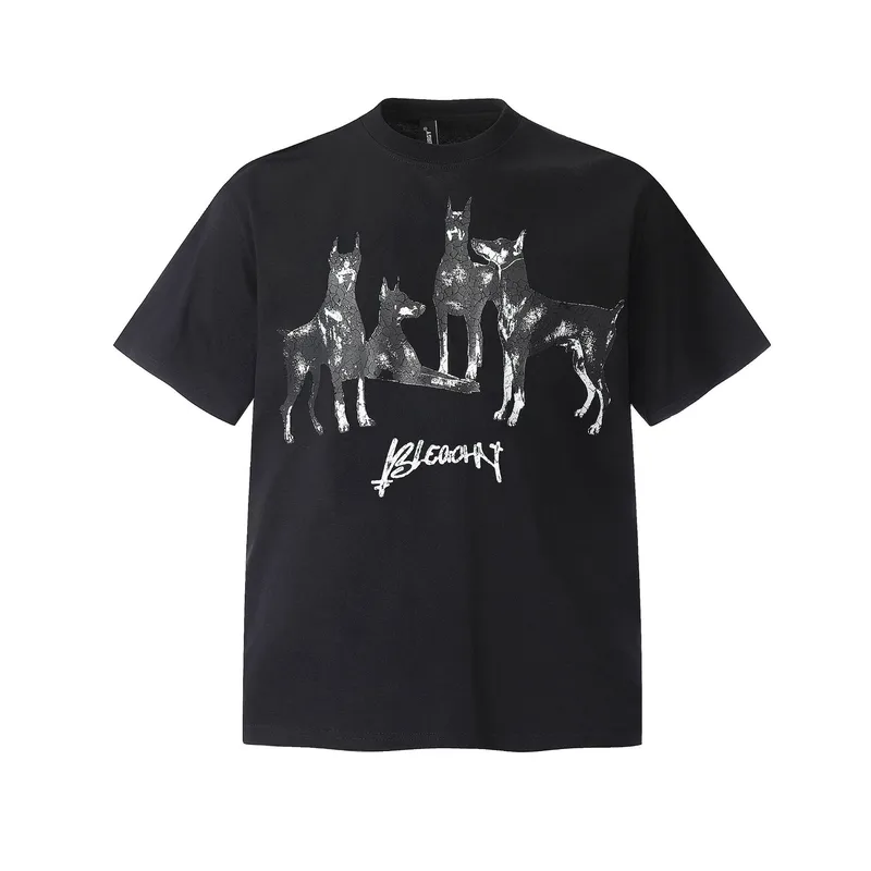 Jiayiku Men's  Summer American Street Hip Hop Fashion Brand Tee Diablo Doberman Printed T-Shirt Short Sleeve