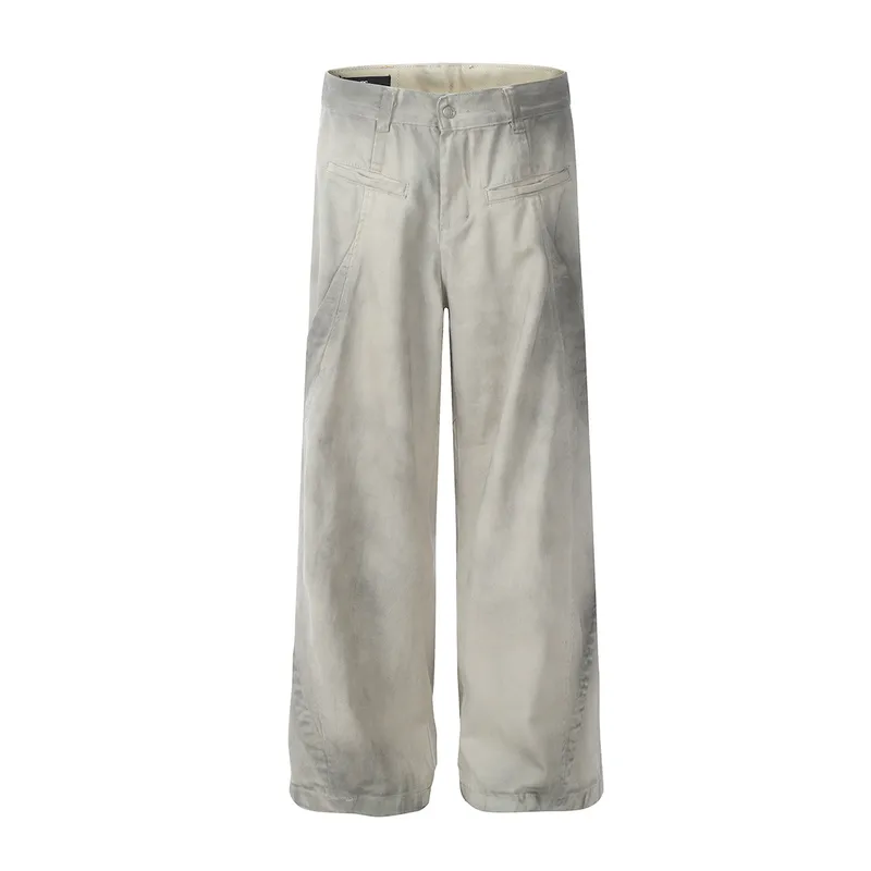 Jiayi Library Men's  New High Street American Waste Earth Wind Inkjet Dirty Dye Casual Pants Men's Straight Wide Leg Pants