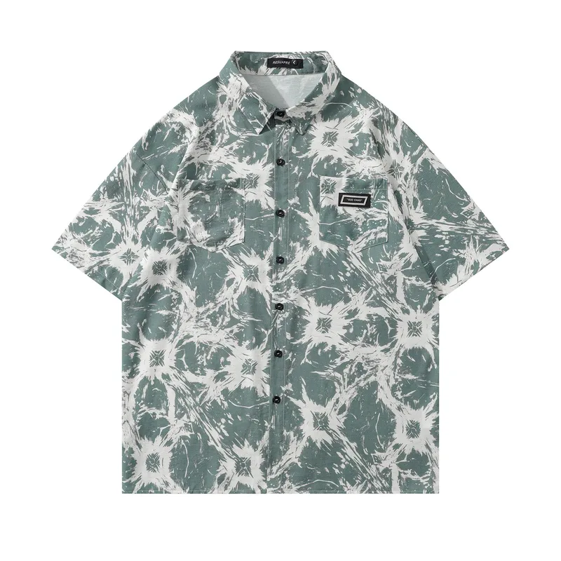 Jiayi Library Men's  New Style Retro Ethnic Style Creative Printed Short-sleeved Shirt Alien Style Antique Shirt
