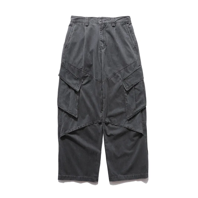 Jiayiku Men's  New Arrival Ami Kaji New Style Vintage Washed Overalls Loose Wide Leg Casual Trousers
