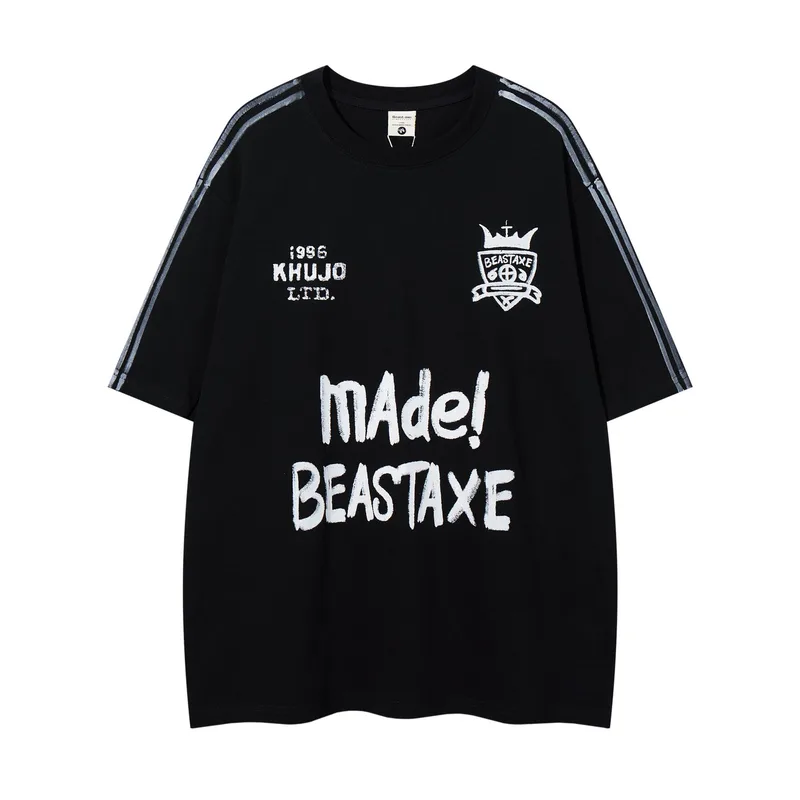 Jiayiku Men's  Summer New American Retro Trendy Brand Tee T-shirt Graffiti Print Short-sleeved T-shirt For Men