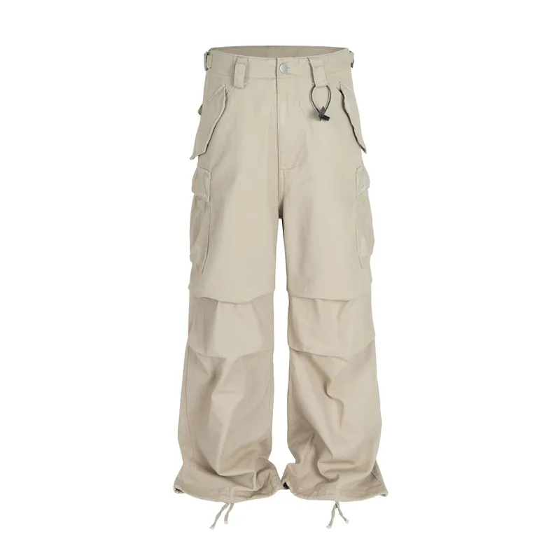 Jiayi Library Men's  Spring High Street American Retro Profile Baggy Overalls Loose Straight Casual Pants